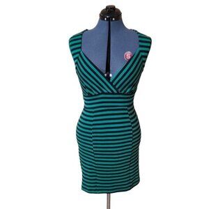 JFW green and navy blue striped bodycon sleeveless dress medium